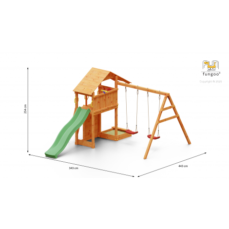 Complex joaca din lemn Smart 2 cu leagane, zid de catarat si turn Fungoo - poza 3