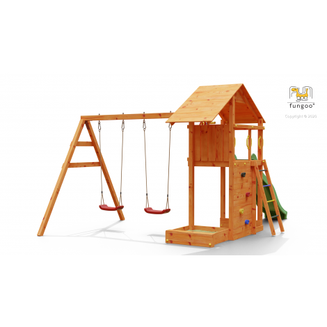 Complex joaca din lemn Smart 2 cu leagane, zid de catarat si turn Fungoo - poza 4