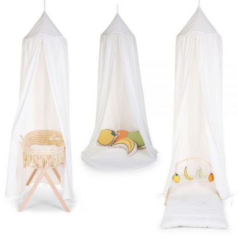 Cort cu baldachin + saltea de joaca Childhome 120x120x230 cm, Jerse Alb - poza 3