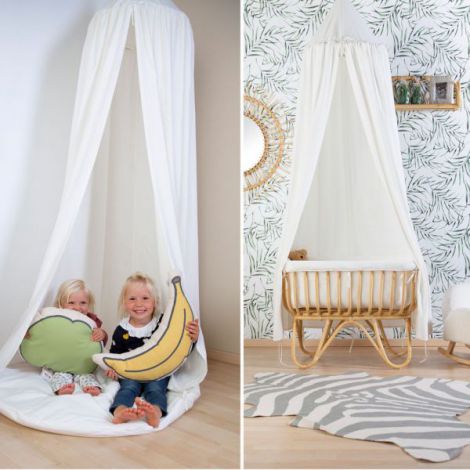 Cort cu baldachin + saltea de joaca Childhome 120x120x230 cm, Jerse Alb - poza 4