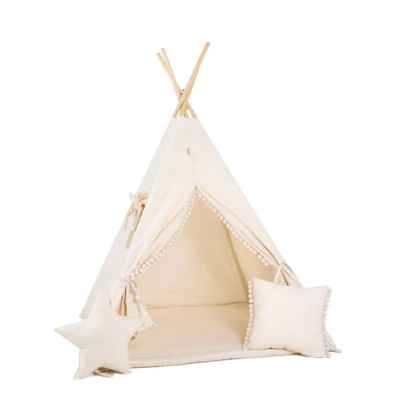 Cort teepee pentru copii Cream Cloud + două perne, 110 cm x 110 cm - Default Title