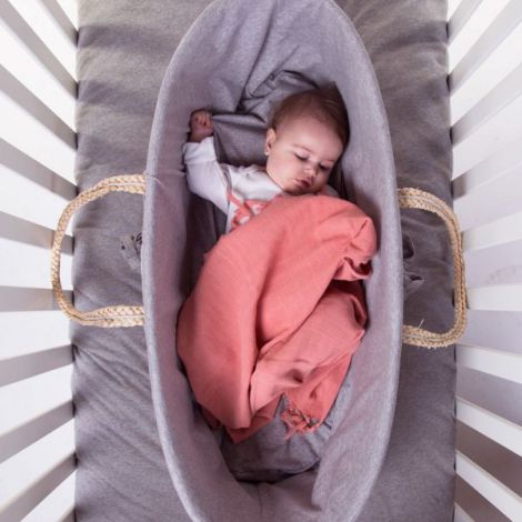 Cos bebe Childhome Moise din coji de porumb cu saltea, Husa Jerse Gri - poza 4