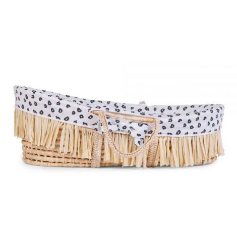 Cos bebe Childhome Moise din coji de porumb si rafie cu saltea, Husa Jerse Leopard - poza 1