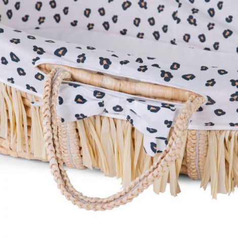 Cos bebe Childhome Moise din coji de porumb si rafie cu saltea, Husa Jerse Leopard - poza 2