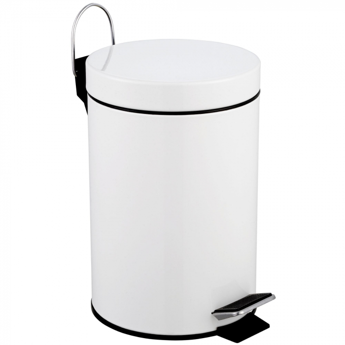 Cos de gunoi cu pedala, Otel, Rotund, Alb, 3L