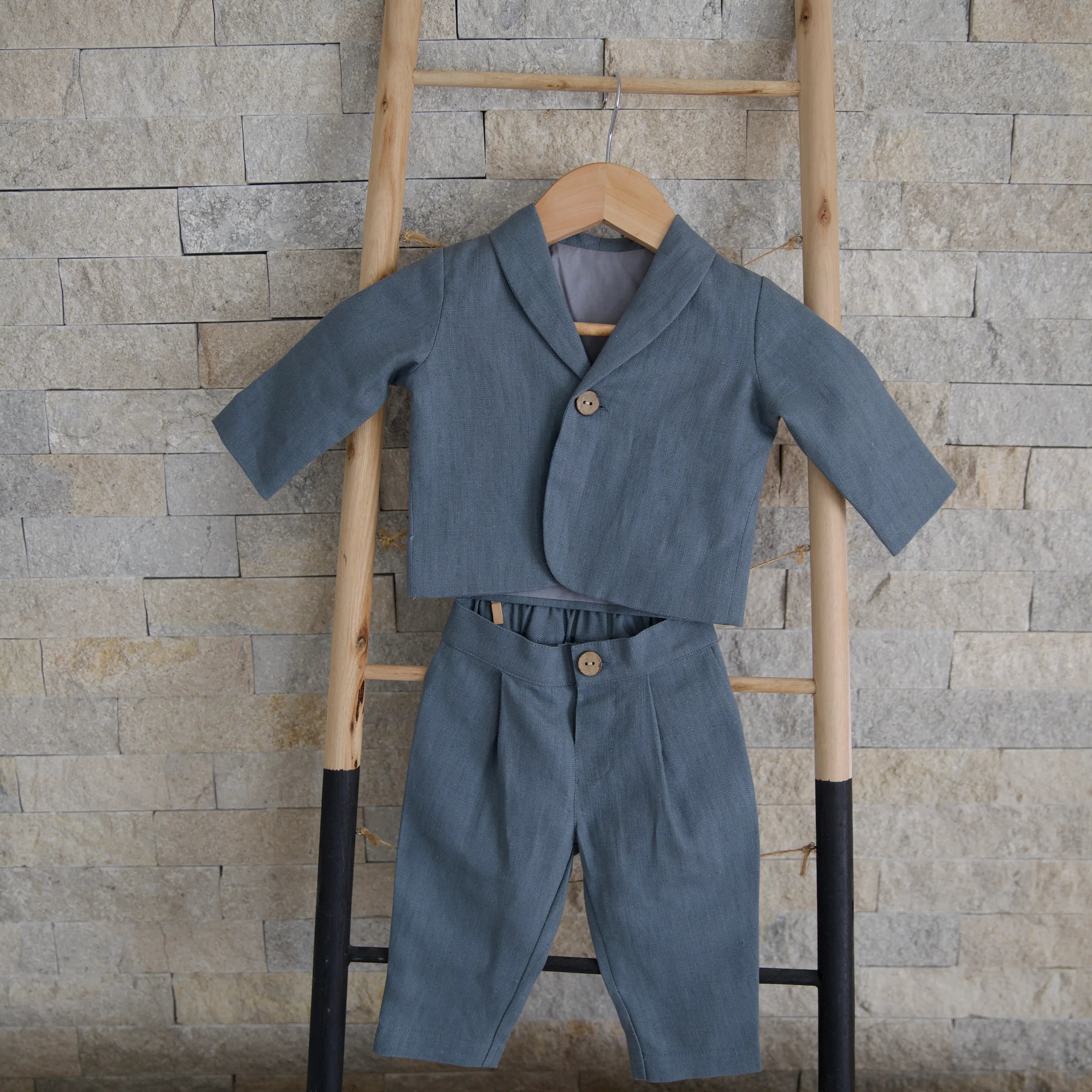 Costum Botez Baieti Albastru Din In - 68