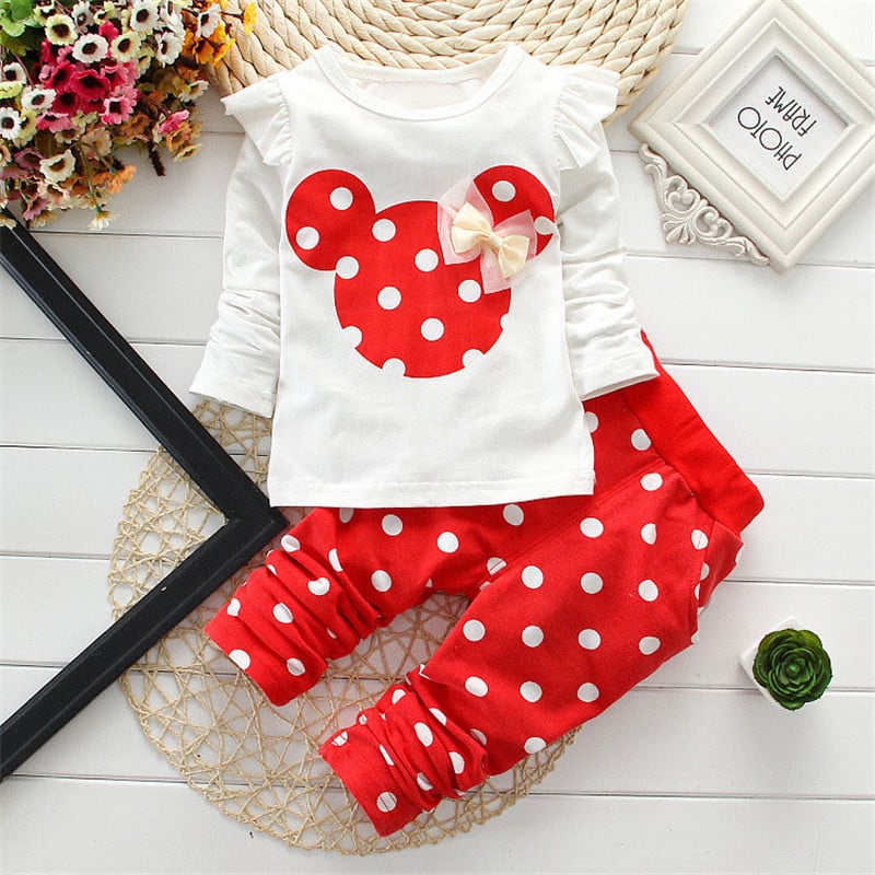 Costum Fetite Pantaloni cu Buline Rosu - 18-24 luni - poza 1