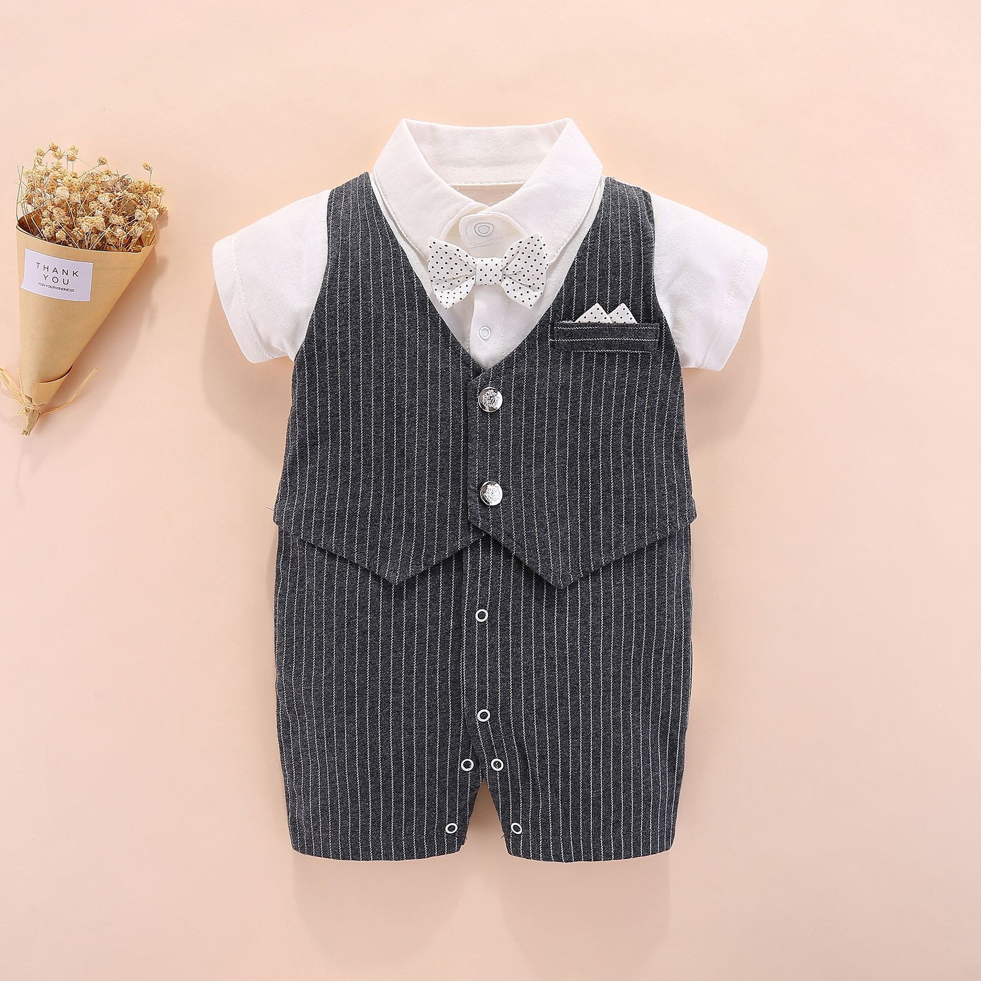 Costum Salopeta Eleganta Baieti Gri Luis - 9-12 luni - poza 1