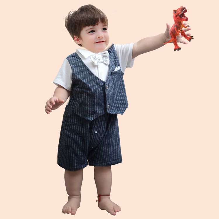 Costum Salopeta Eleganta Baieti Gri Luis - 9-12 luni - poza 2