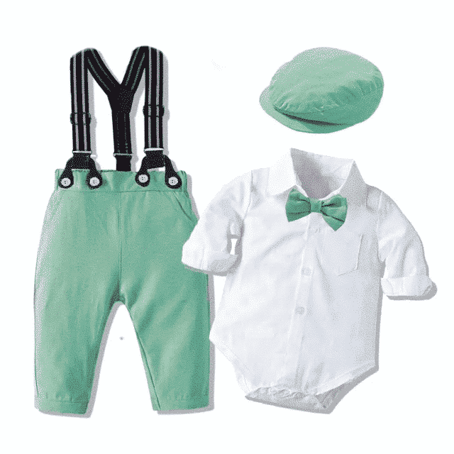 Costum Verde Baieti Cu Bretele Darius - 18-24 luni