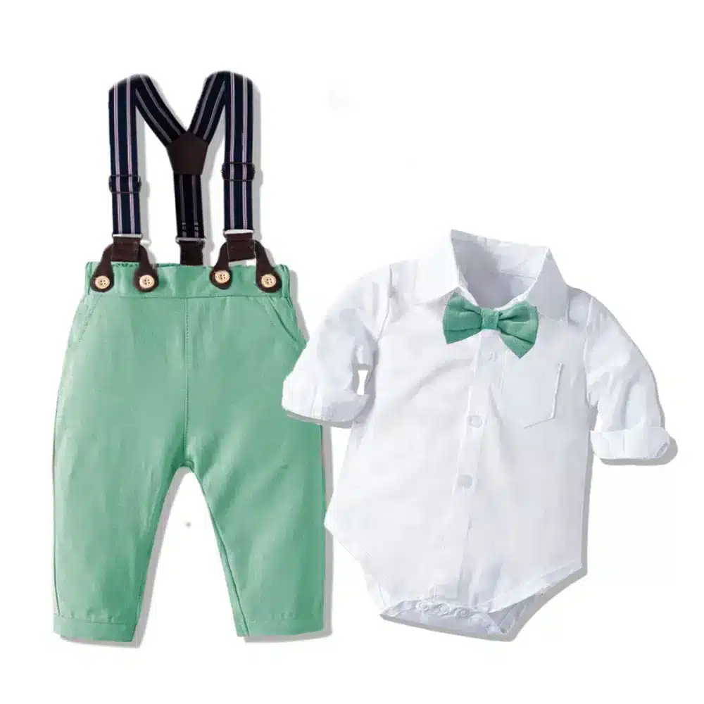 Costum Verde Baieti Cu Bretele Darius - 3-6 luni - poza 5
