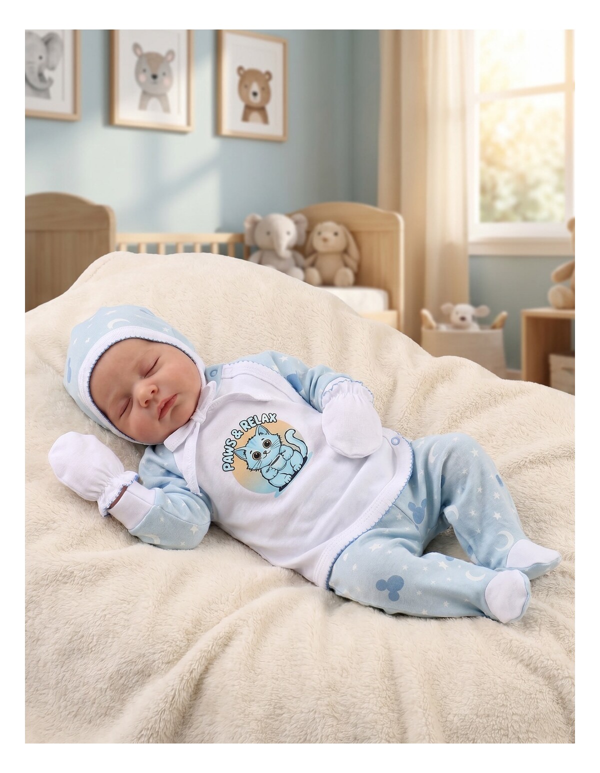 Costumas 5 piese Paws & Relax albastru stele