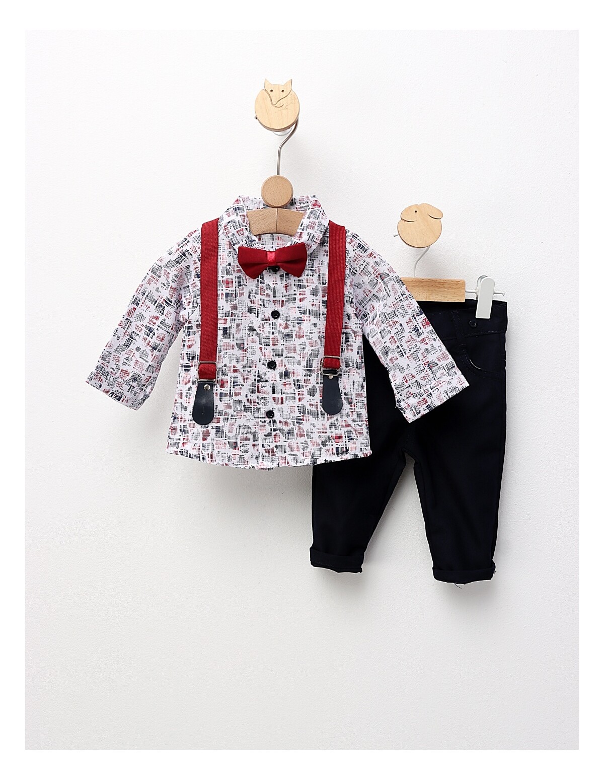 Costumas elegant, Athos, alb-visiniu-bleumarin