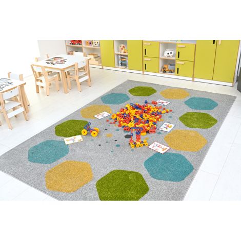 Covor dreptunghiular gri cu hexagoane colorate, 2x3 m, gradinita, scoala - poza 3