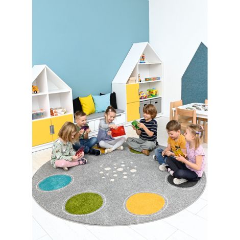 Covor rotund gri cu cercuri colorate, diametru 2 m, gradinita, scoala - poza 3
