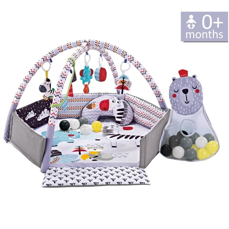 Covoras educational, Bebe Stars, Cu 40 bile, Jucarii detasabile si pernuta, Conform cu EN 71, Zebra Gym