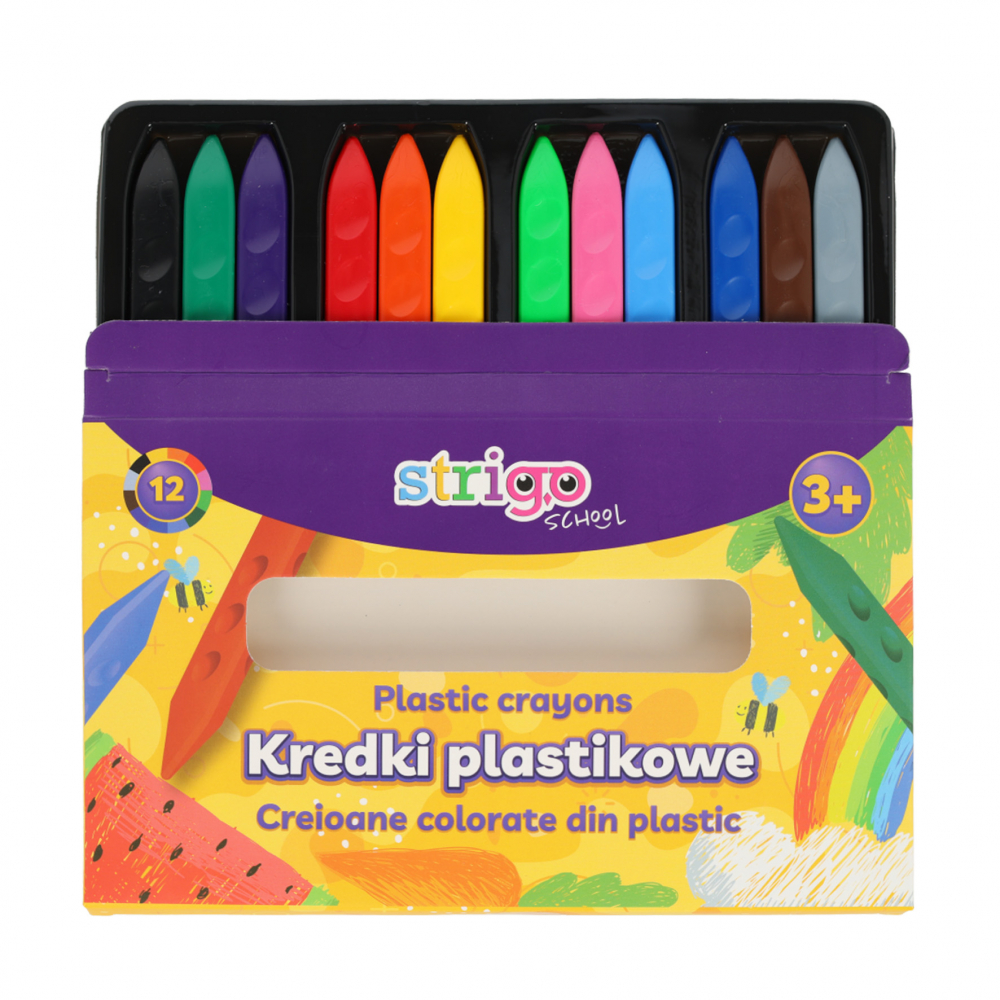 Creioane colorate Strigo triunghiulare, 12 culori, plastic
