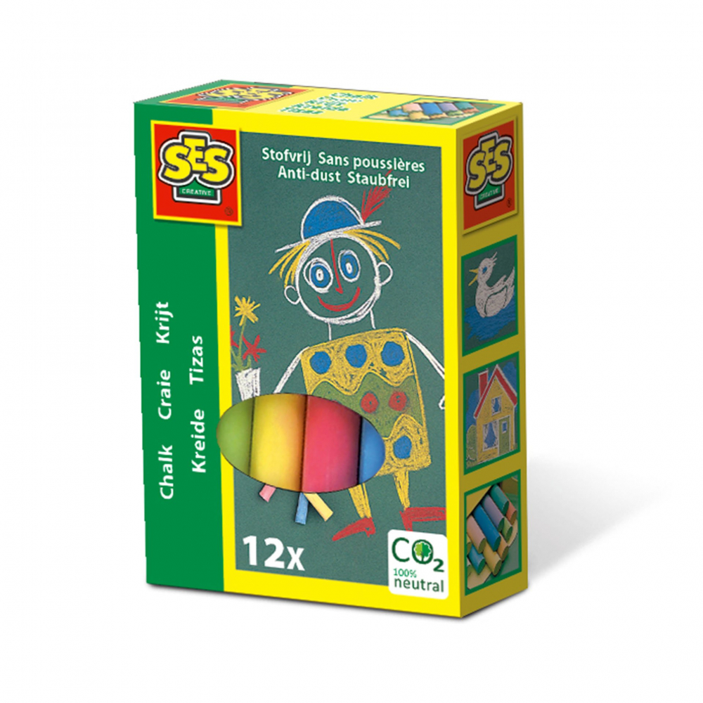 Creta colorata copii pentru desen pe tabla si asfalt, 12 bucati set
