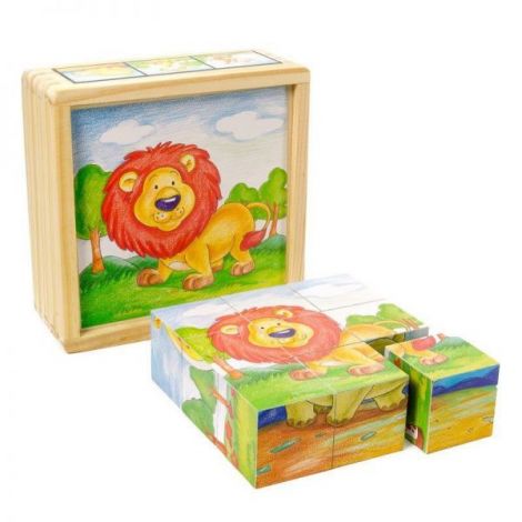Cuburi din lemn animale salbatice, 9 piese - poza 1