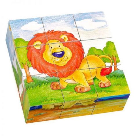 Cuburi din lemn animale salbatice, 9 piese - poza 2