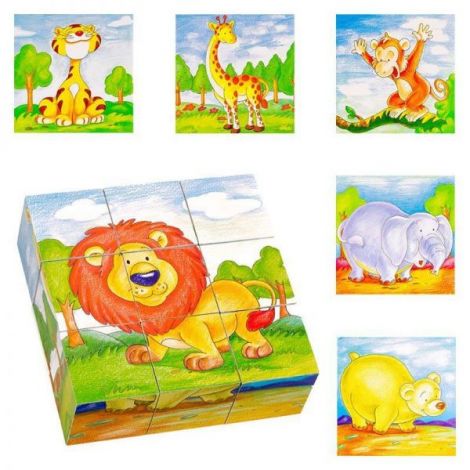 Cuburi din lemn animale salbatice, 9 piese - poza 3