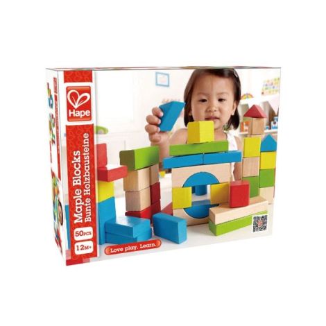 Cuburi din lemn de construit colorate (50 piese) - poza 3
