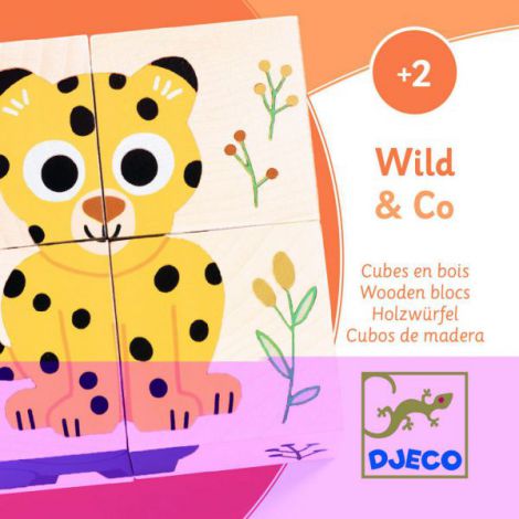 Cuburi din lemn Djeco, animale salbatice - poza 4