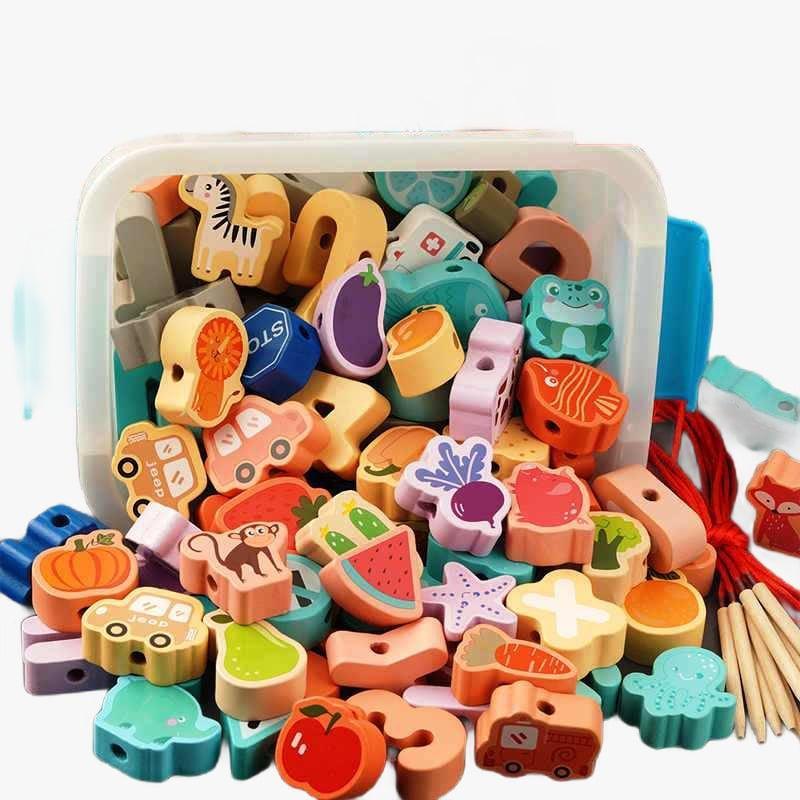 Cutie cu 42 de Mărgele din Lemn și Șiret – Joc de Îndemânare și Creativitate - Default Title