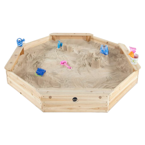 Cutie hexagonala din lemn pentru nisip Giant 150x150 cm, cu bancute si prelata - poza 1