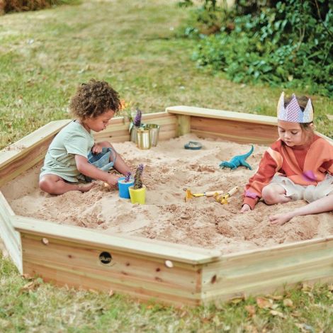 Cutie hexagonala din lemn pentru nisip Giant 150x150 cm, cu bancute si prelata - poza 5