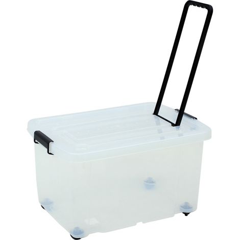 Cutie transparenta cu roti si maner, 59.3 x 39.3 x 34.2 cm, pentru depozitare materiale educationale, gradinita, scoala - poza 1