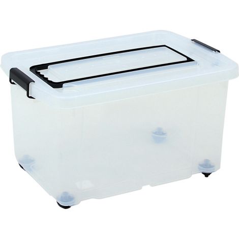 Cutie transparenta cu roti si maner, 59.3 x 39.3 x 34.2 cm, pentru depozitare materiale educationale, gradinita, scoala - poza 2