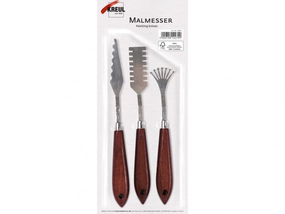 Cutite de paleta cu model pentru pictura in ulei si acrilica, 3 bucati set