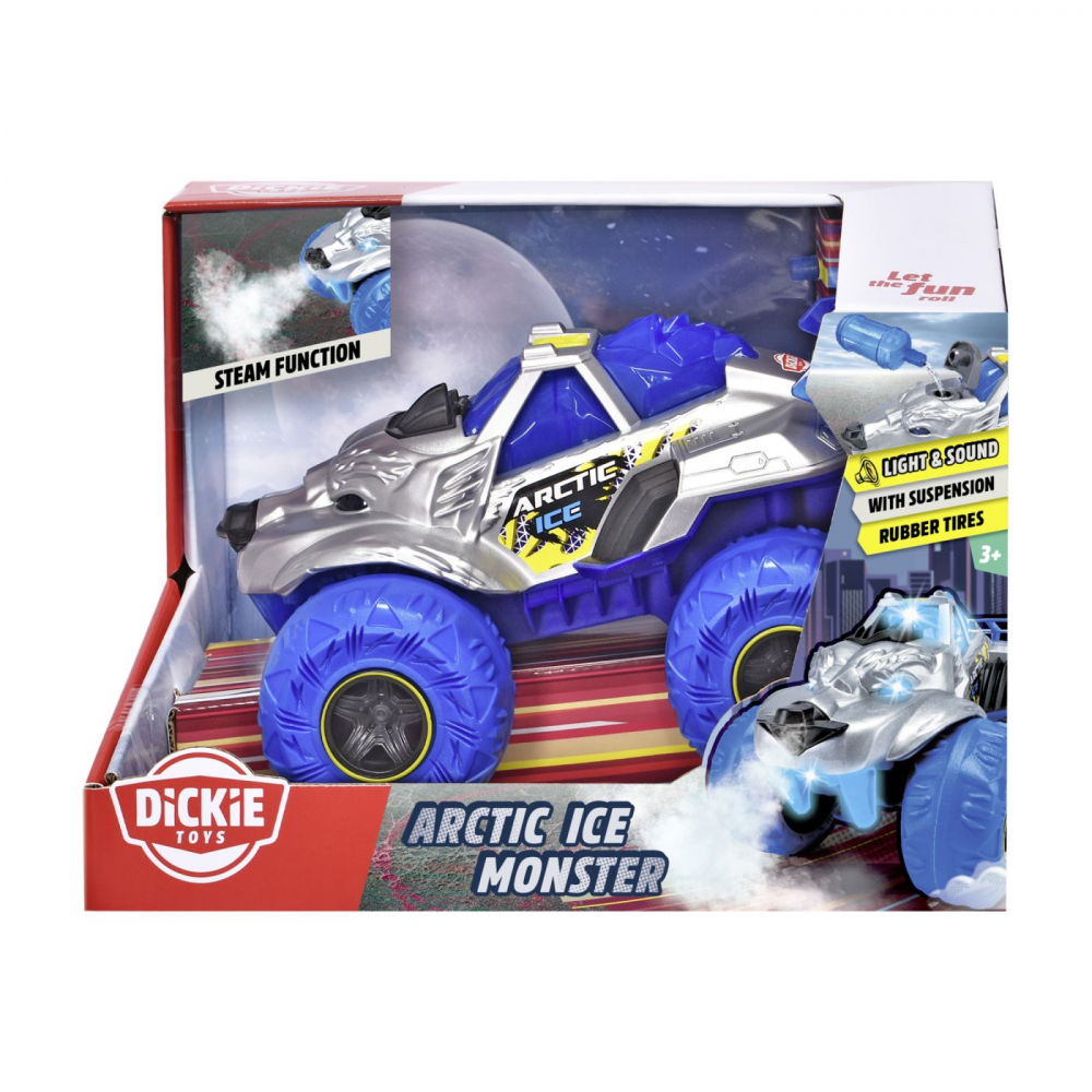 DICKIE MASINA DE TEREN ARCTIC ICE MONSTER CU LUMINI SUNETE SUSPENSII SI FUNCTIE ABUR 25CM