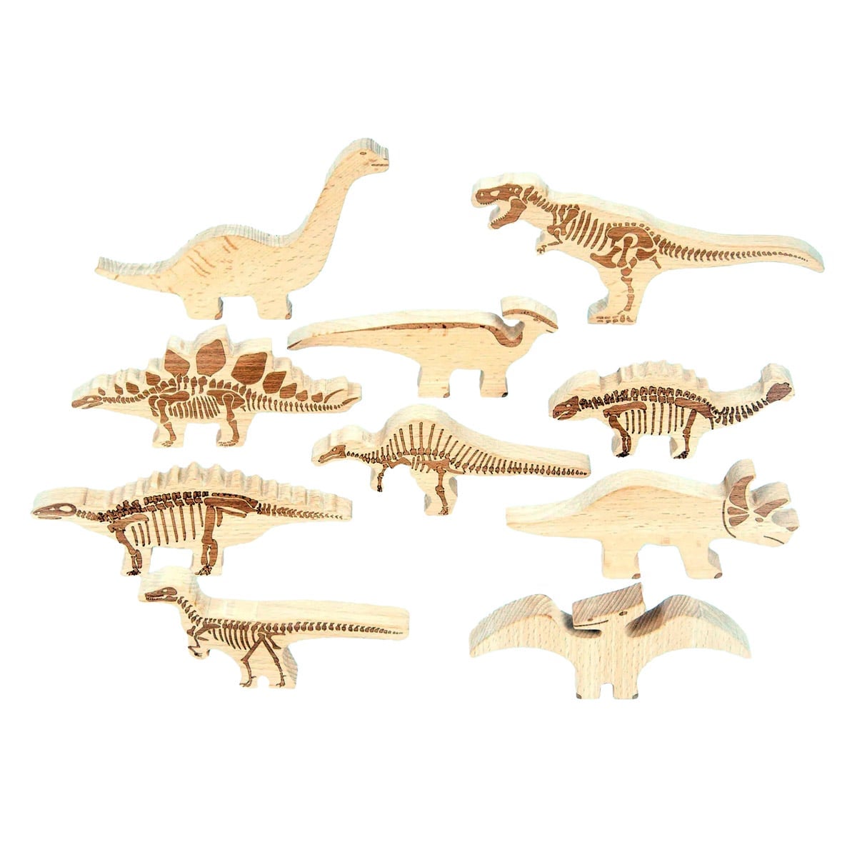 Dinozauri din lemn, 10 piese, TickiT