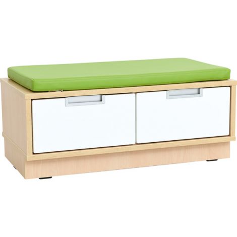 Dulap bancuta Quadro 2 locuri, culoare alb-artar, saltea sezut verde mar