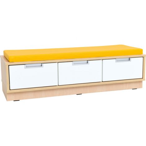 Dulap bancuta Quadro 3 locuri, culoare alb-artar, saltea sezut galben - poza 1