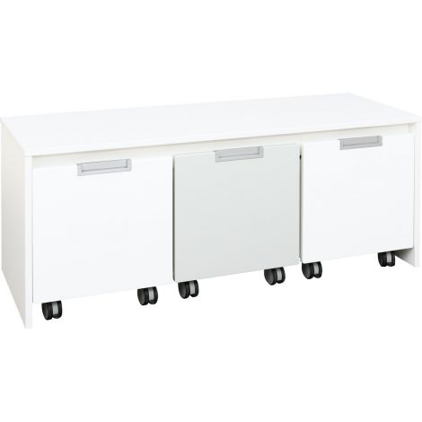 Dulap-bancuta Quadro alb pentru 3 cutii mici pe roti - poza 2