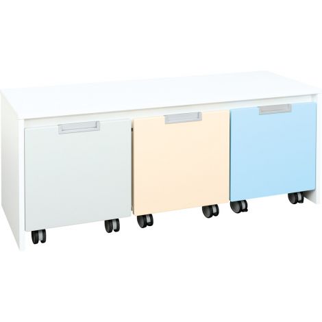 Dulap-bancuta Quadro alb pentru 3 cutii mici pe roti - poza 3