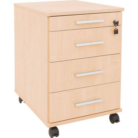 Dulap cu roti, sertar superior cu compartimente pentru rechizite si incuietoare, culoare artar, 42 x 58 x 64 cm - poza 1