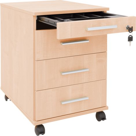 Dulap cu roti, sertar superior cu compartimente pentru rechizite si incuietoare, culoare artar, 42 x 58 x 64 cm - poza 2