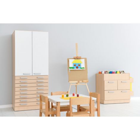 Dulap multicompartiment pentru depozitare materiale creatie, gradinita si scoala, culoare artar - poza 4