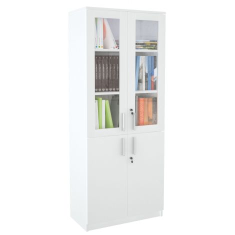 Dulap scolar cu vitrina cu usi duble, pentru expunere si depozitare, culoare alb - poza 2