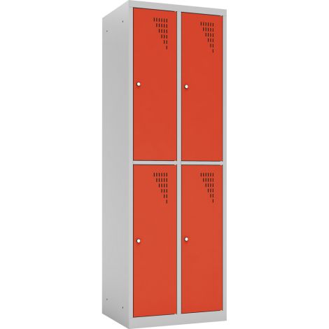 Dulap vestiar metalic scolar cu 4 compartimente, pentru elevi si profesori, culoare rosu, cu incuietori, inaltime 180 cm - poza 1