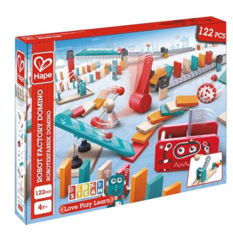 Fabrica de roboti - Domino, 122 piese, dn lemn, 4 ani+, Steam, Hape E1057A - poza 1
