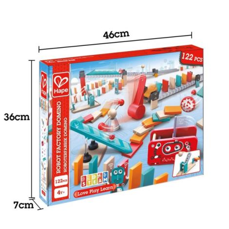 Fabrica de roboti - Domino, 122 piese, dn lemn, 4 ani+, Steam, Hape E1057A - poza 4