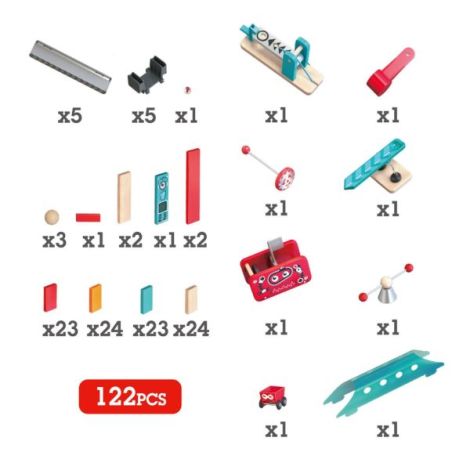 Fabrica de roboti - Domino, 122 piese, dn lemn, 4 ani+, Steam, Hape E1057A - poza 5