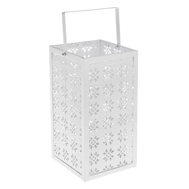 Felinar decorativ cu maner,model flori perforate,metal,13x13x26 cm