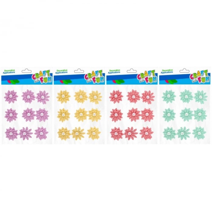 Floricele autoadezive cu perla pentru activitati crafts,3 cm,diverse culori,9 bucati set