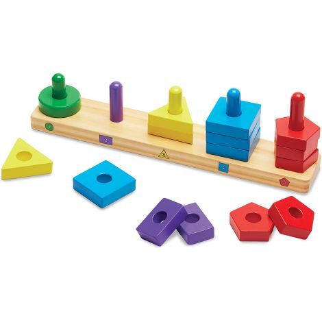 Forme de sortat si stivuit din lemn Melissa & Doug 379 - Jucarie educaționala din lemn cu 15 piese - poza 1